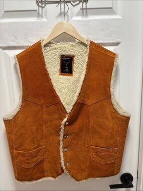 Source Unknown Men's Rust Leather Sherpa-Lined Vest